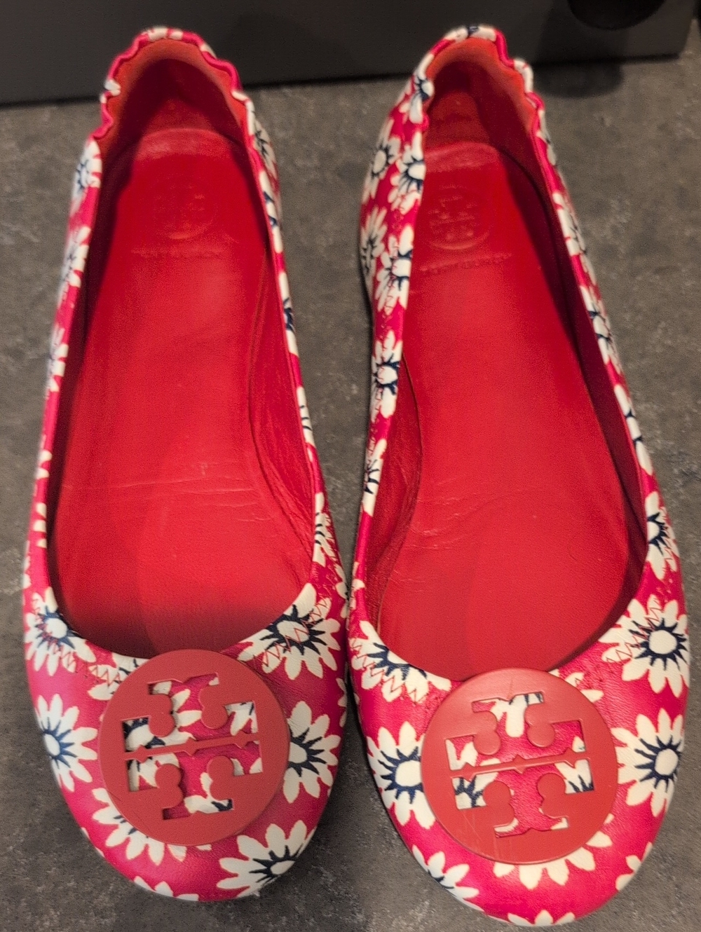 Tory Burch Pink Floral Logo Flats